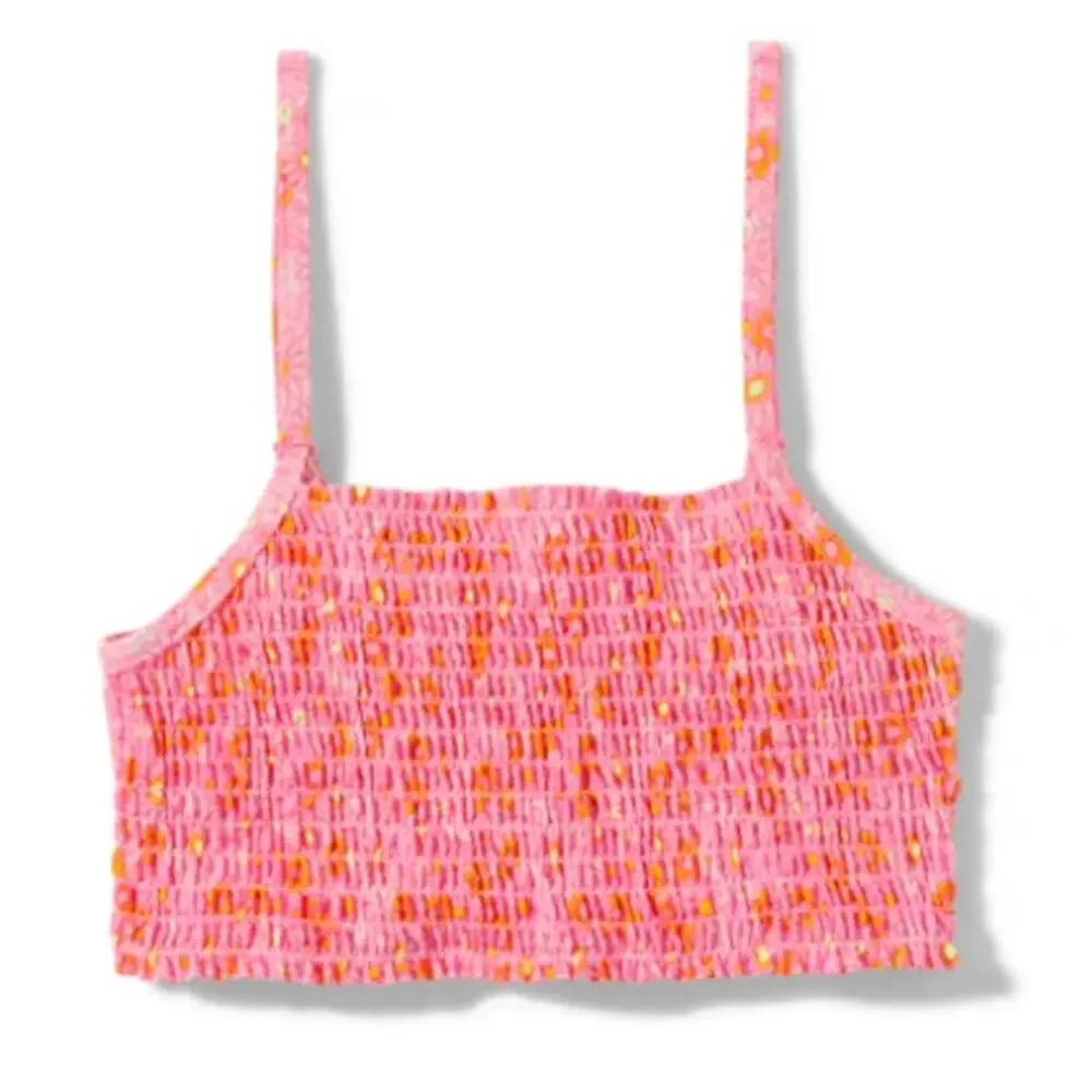 NWT Sugar & Jade  Tween Girls Floral Smocked Bikini Swimsuit - Cameo L (12-14)